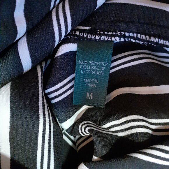 LRL Striped Satin Long Sleeve/Long Pant Pajama Set Black White Stripe Size M - Picture 11 of 15